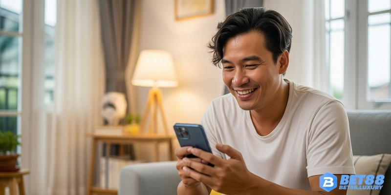 Người chơi Bet88 hào hứng nhận thông báo "Bet88 Bonus Đăng Ký đã được kích hoạt" trên điện thoại