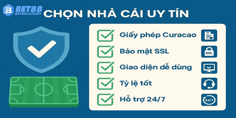 Tiêu chí chọn nhà cái: giấy phép, giao diện, tỷ lệ kèo, bảo mật.