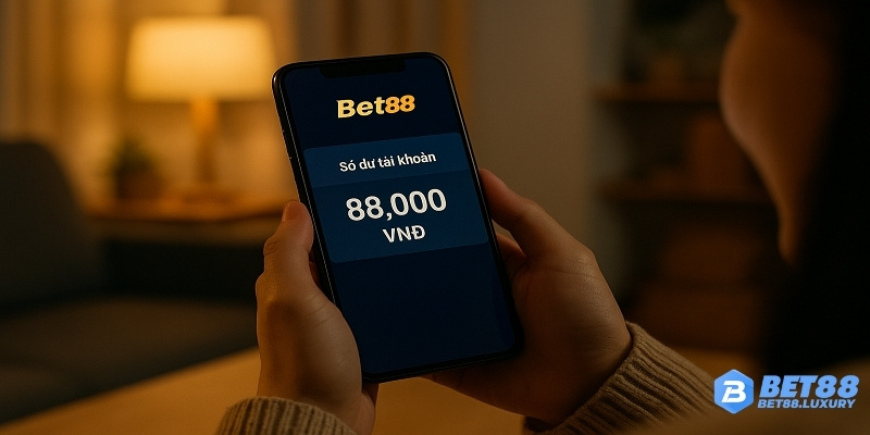 Người chơi kiểm tra số dư Bet88 trên điện thoại, nhìn thấy số dư 88,000 VNĐ