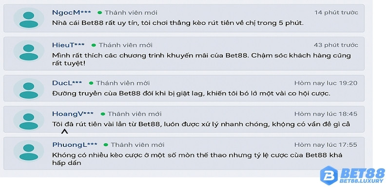 Các bình luận, đánh giá của người chơi về Bet88 trên diễn đàn